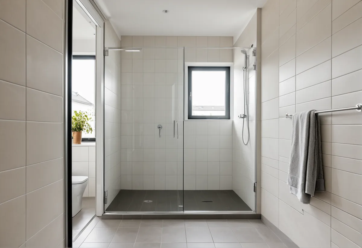 Bodenebene Dusche mit Haltegriffen in einem barrierefreien Badezimmer