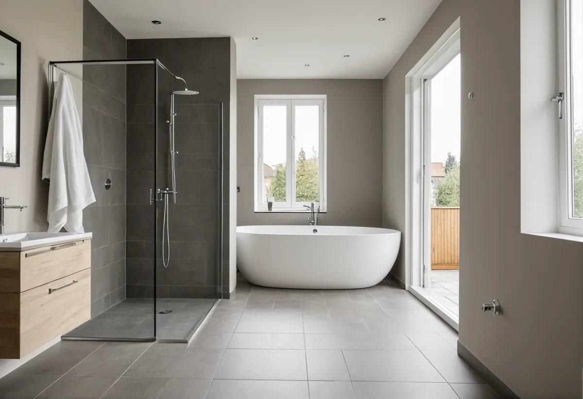 Barrierefreies Badezimmer mit Haltegriffen und bodenebener Dusche