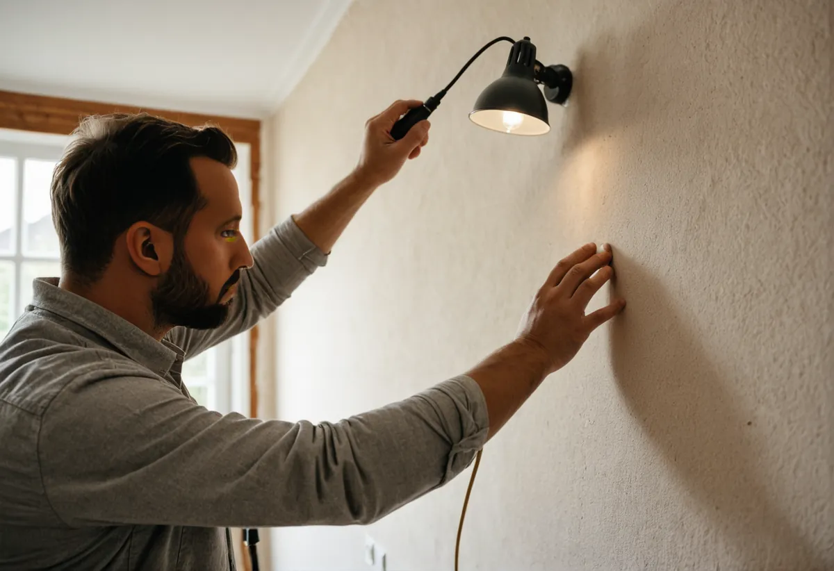 Handwerker verputzt eine Innenwand in einem Altbau
