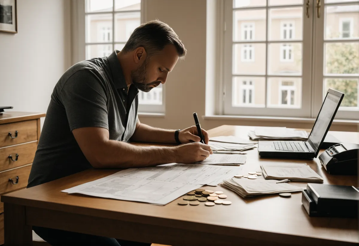 Klemmbrett mit Kostenaufstellung auf einer Baustelle