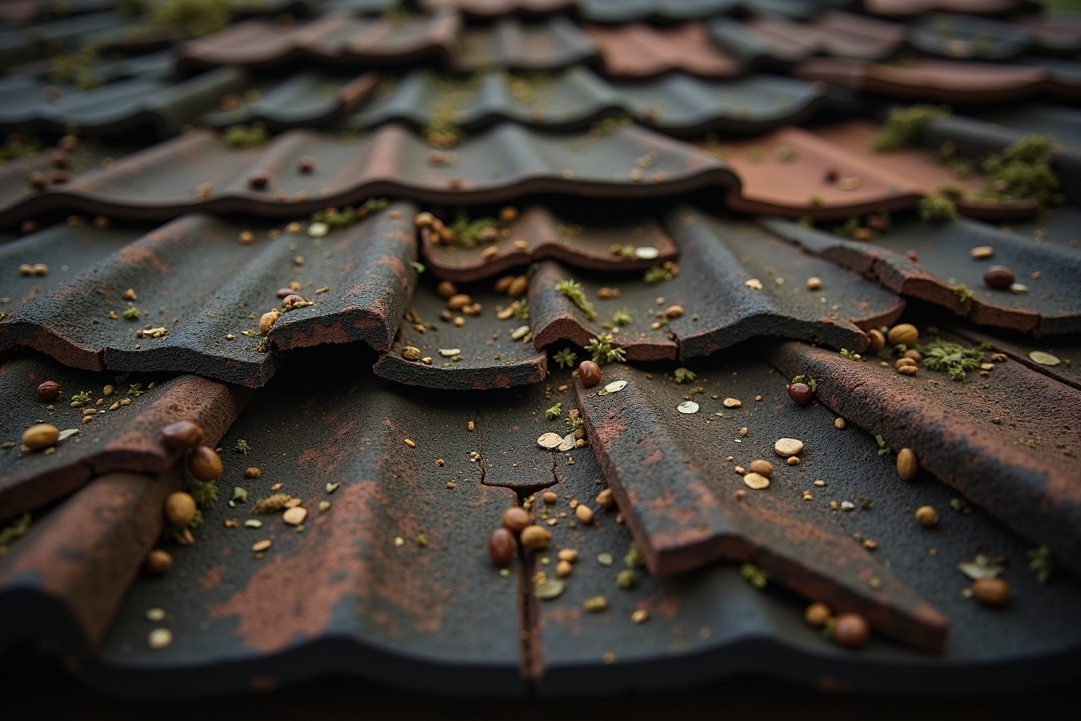 Dachdecker arbeitet an einem Ziegeldach eines deutschen Einfamilienhauses