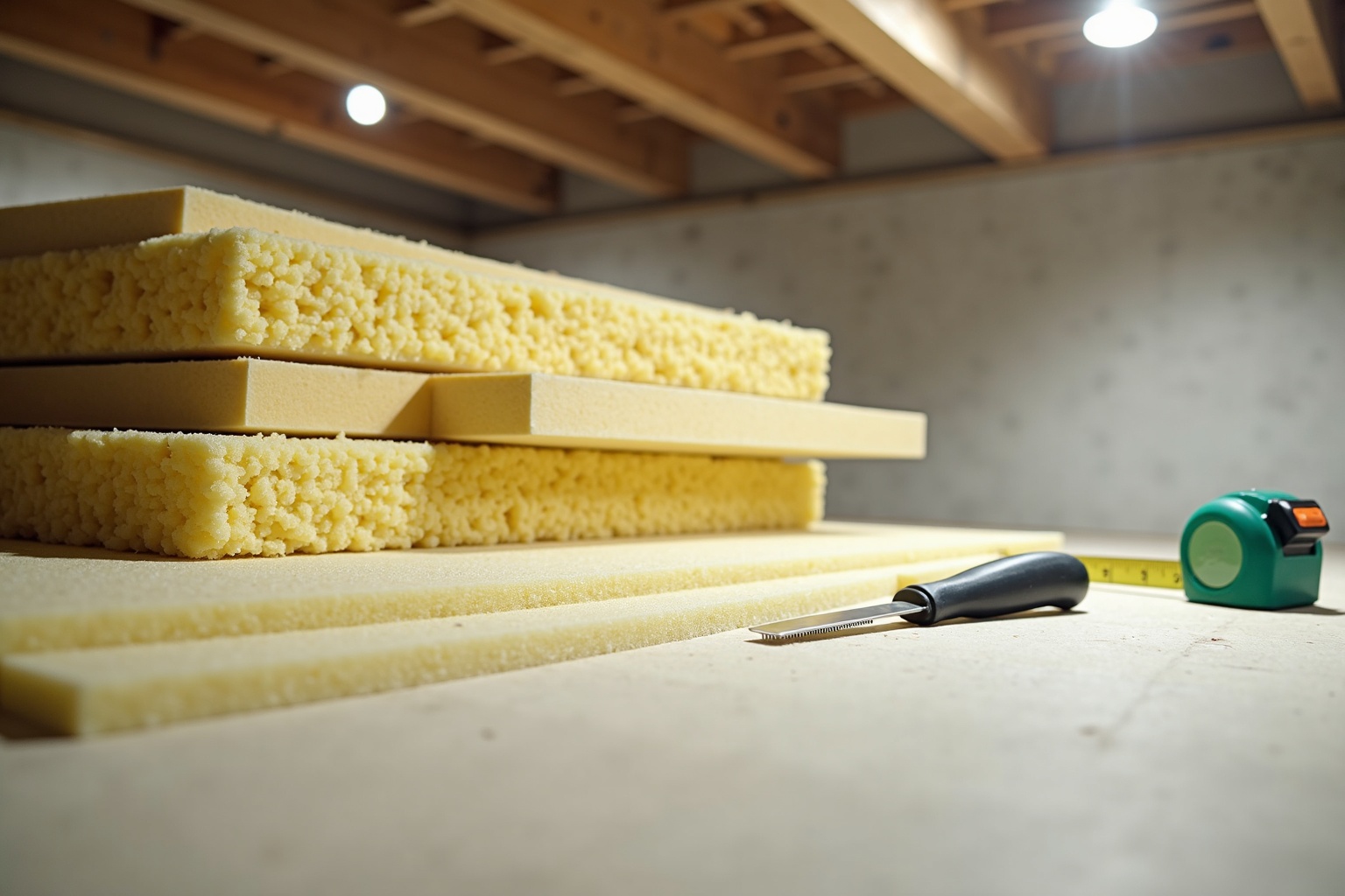 Kellerdecke mit angebrachten Mineralwolle-Dämmplatten