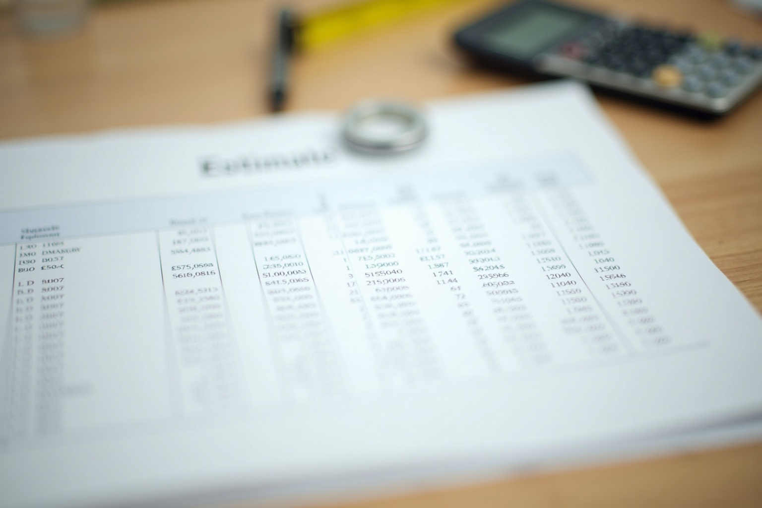 Klemmbrett mit Kostenaufstellung auf einer Baustelle